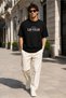 Unisex Black Oversize T-Shirt Short Sleeve Summer Combed Cotton Summer T-Shirt Minimal Las Vegas Cream Red Printed Black Oversize T-Shirt - 4