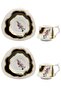 2-Person Gold Gilded Black Marbled Patterned Floral Porcelain Coffee Cup Set - 3