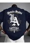 Oversize La Los Angeles Printed T-Shirt – Streetwear T-Shirt with Gothic Lettering Pattern and Large Back Print - 2