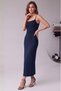 Women's Rope Strap Square Neck Viscose Long Basic Dress Navy Blue - 4