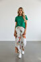 Women's Summer Viscose Palazzo Trousers Cream Green Orange Patterned Glitter Embroidered Elastic Waist Wide Leg - 2