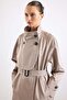 High Collar Cape Detailed Water Repellent Trench Coat Stone 6889 - 5