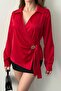 Red Gold Accessory Detailed Satin Blouse - 4