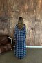 Navy Blue Pleated Plaid Dress - 5