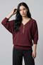 Runou Zipper Detailed Batwing Three-Quarter Sleeve Jacquard Knitted Women's Blouse & Combed Cotton Blouse - Burgundy