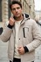 Outdoor Hooded Water and Windproof Stone Color Softshell Coat with Fur Inside and Fiber Filling - 4