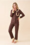Women's French Modal Striped Doll Collar Ruffled Chest Pocket Detailed Front Buttoned Pajama Set
