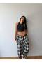 Women's Black Lace-Up Plaid Patterned Premium Shalwar Trousers Frv0221-1 - 4