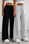 Mnk Sport Sweatpants 2 Pieces Plain Black Gray Wide Leg Comfortable Fit