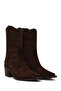 Women's Brown Printed Thick Heeled Suede Leather Cowboy Boots Wf170035Ds - 2