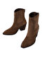 Women's Tan Zippered Thick Heeled Suede Leather Boots Wf190065Ds - 5