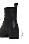 Women's Black Zippered Thick Heeled Leather Boots Wf410020Dv - 5