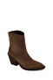 Women's Tan Zippered Thick Heeled Suede Leather Boots Wf190065Ds - 8