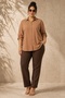 Women's Plus Size Cobalt blue Solid Color Woven Viscose Shirt with Sleeves and Side Folds - 6