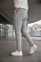 Men's Light Gray Slim Fit Plaid Fabric Trousers - 3