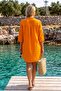 Orange Hakim Collar 3/4 Sleeve Buttoned Pocket Slim Casual Cotton Woven Shirt Dress 85 59 - 8