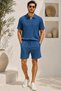 Men's Polo Collar T-Shirt and Shorts Set Ottoman Fabric Zippered Polo Collar T-Shirt and Oversize Fit Shorts 2-Piece Summer Set Men's Polo Collar T-Shirt Shorts Set 2-Piece Set