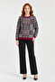 Women's Plaid Patterned Knitwear Sweater - Burgundy Detailed