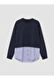 Lcw Modest Navy Blue Soft Touch Striped Women's Sweatshirt Tunic - 5