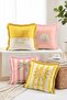 Retro Beach Themed 4-Piece Fringed Throw Pillow Cover Set with Sun Palm and Sunbed Pattern - 2