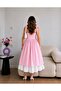 Pink Gingham Strappy Lined Long Dress - 4
