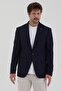 Elvio Men's Navy Blue - Blue Italian Striped Slim Fit Mono Collar Cotton Fabric Sports Blazer Jacket