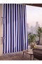 Balcony Curtain with Width and Length Options, Lace-Up Balcony Tarpaulin, Navy Blue Stripe Pattern - 2