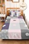 Pastel Patchwork Gray Girls' Pique Set-Lilac Pink Minimal Baby Room Bedspread-160X220 cm