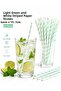 Light Green White Striped Paper Straws 6mm X 19.7 cm -50 Pieces - 3