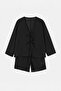Black V-Neck Tie Detail Cotton Flam Beachwear Plus Size Bottom-Top Set Tbbss25Cp00012 - 5