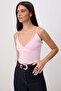 Pink Plain Fitted Double-Breasted Spaghetti Strap Sleeveless Long P Cotton R Rib Knit Knitted Undershirt Twoss26Al00069