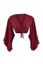 Bordo Dokuma Volanlı Plaj Crop Bluz TBESS19BB0095 - 4