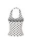 Ecru Polka Dot Fitted Halter Neck Sleeveless Crop/Short Stretchy Knitted Blouse Twoss26Bz00929 - 10