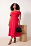 Kırmızı Carmen Yaka A-Kesim Dokuma Şık Abiye Büyük Beden Elbise TBBSS26AH00018