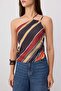 Brown Striped Asymmetric Collar Woven Blouse Twoss26Bz00899 - 3