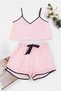 Powder Striped Piping and Ribbon/Bow Detail Woven Satin Shorts Pajama Set Thmss24Pt00089