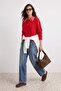 Kırmızı Saç Örgülü Geniş Kalıp Devrik Yaka Triko Kazak TWOAW26KZ00120 - 2