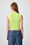 Lime High Neck Gathered/Drape Detailed Fitted/Asymmetrical Knitted Blouse Twoss24Bz00534 - 4