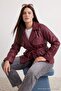 Bordo Regular Kuşaklı Suni Deri Kısa Büyük Beden Trençkot TWOAW27BM00002