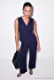Navy Blue Double Breasted Collar Accessory Sleeveless Top Comfortable Fit Elastic Waist Pants Set Tdrss26Au00050 - 4