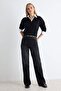 Siyah Yüksek Bel Wide Leg Geniş Paça %100 Pamuk Non-Stretch Jeans TWOSS25JE00060