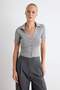 بلوزة أساسية مخططة باللون الرمادي*001-Grey Double Pack Striped Basic Blouse TWOSS26BZ00284 - 2