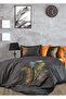 İz Cotton Satin Double Duvet Cover Set - Anthracite/Orange