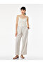 Viscose Blended Pocketed Pleated Detailed Straight Wide Leg Striped Fabric Trousers