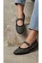 Women's Black-Silver Strass Stone Buckle Stylish Suede Ballerinas 1.5cm Byndrsvn01 - 2