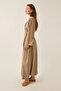 Linen Abaya with Pleated Collar Detail Camel - 5