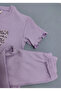 Girl's Stoned Bow Detailed Ribbed Spanish Style Pants 2-Piece Top and Bottom Set - 5