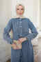 Blue Elastic Waist Buttoned Jeans Dress - 4