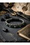 Men's Genuine Leather and Natural Stone Magnet Clip Double Combination Bracelet - 4