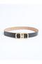Black Leather Look Double Oval Buckle Belt
